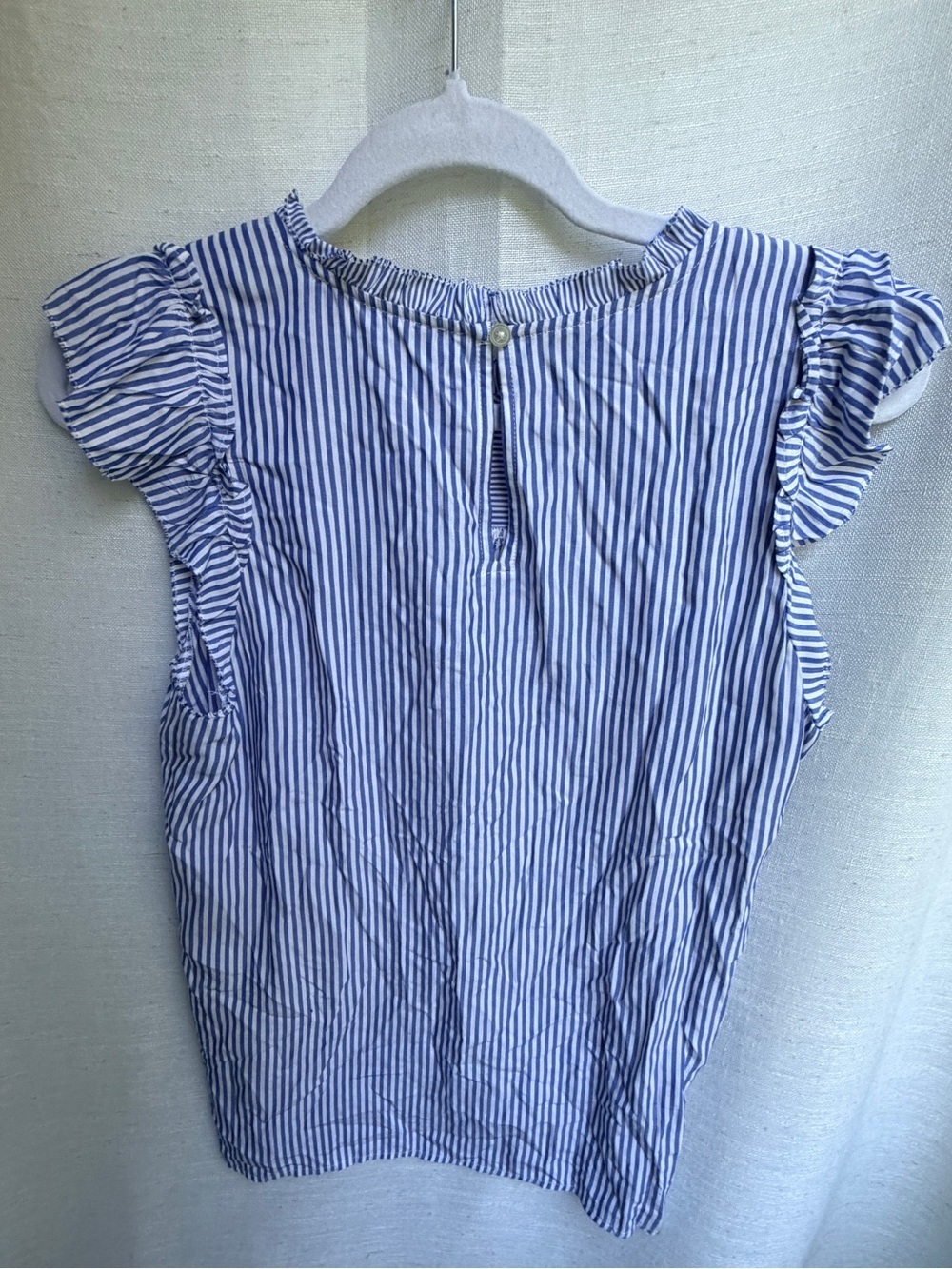 LOFT Petites Blue White Striped Ruffle Flutter Sleeve Blouse MP - Picture 6 of 6